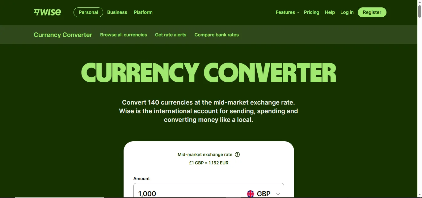 Currency Converter Homepage By Wise